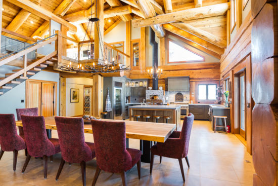 custom log home photography interior kitchen dining room trident photography